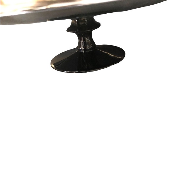 VTG  Pedestal Cake Plate Stainless Steel Black Glass Pedestal Cocktail Party - Picture 4 of 5